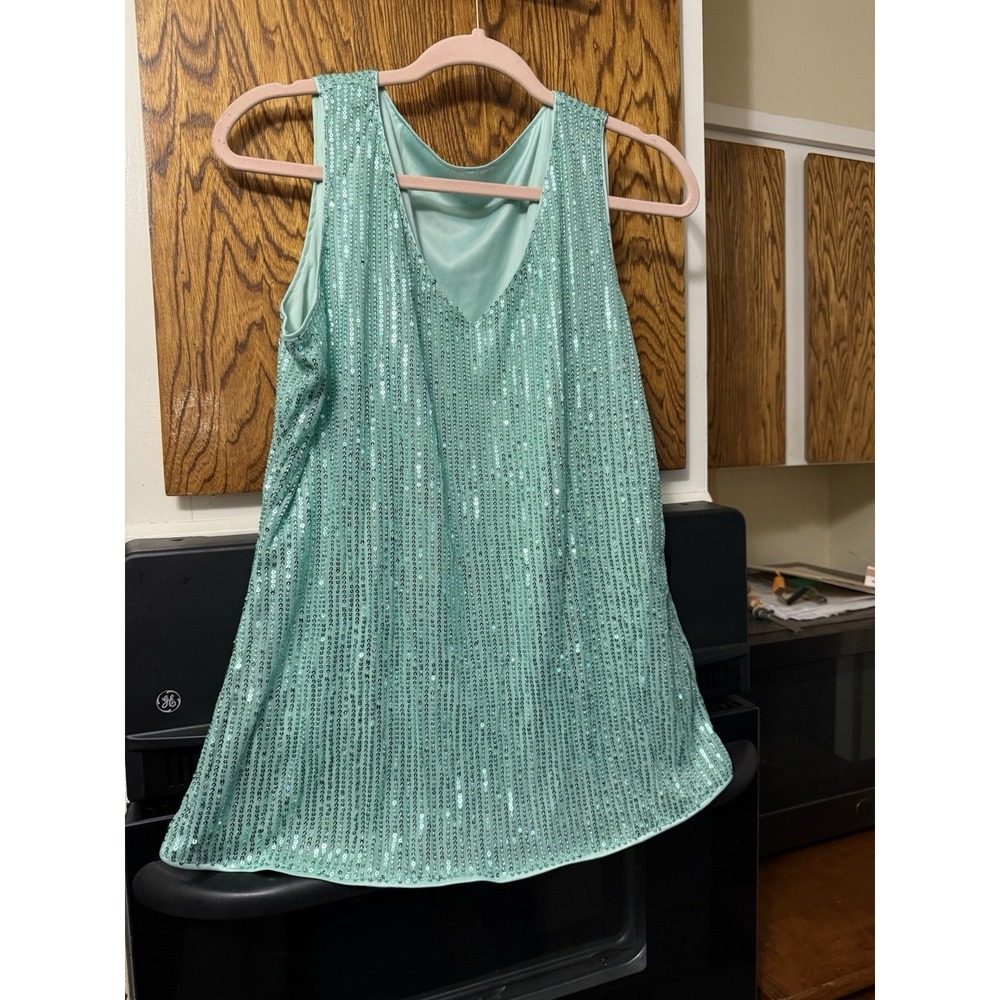 Sea Foam Green Sequin V Neck Sleeveless Tank Top Size XL